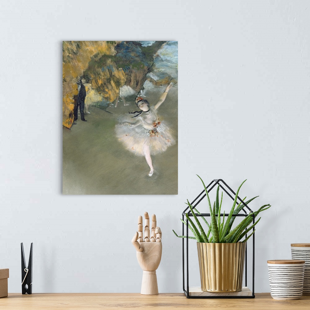 A bohemian room featuring Classic art painting of a ballerina dancing on the stage in her pink and floral tutu.