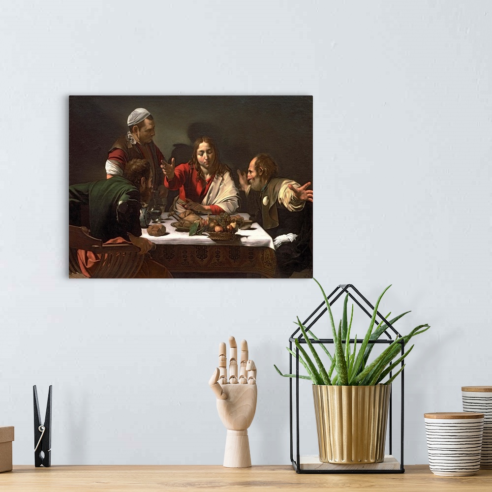 A bohemian room featuring BAL928 The Supper at Emmaus, 1601 (oil and tempera on canvas)  by Caravaggio, Michelangelo Merisi...