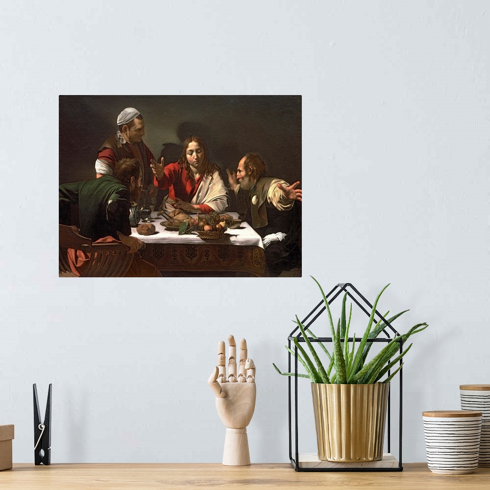 A bohemian room featuring BAL928 The Supper at Emmaus, 1601 (oil and tempera on canvas)  by Caravaggio, Michelangelo Merisi...