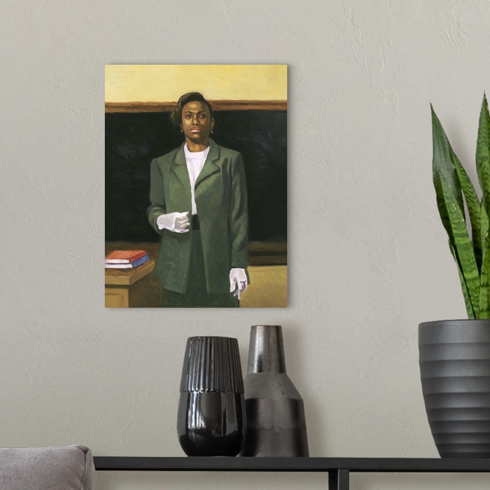 A modern room featuring The Teacher, 2001 (oil on board) by Colin Bootman.