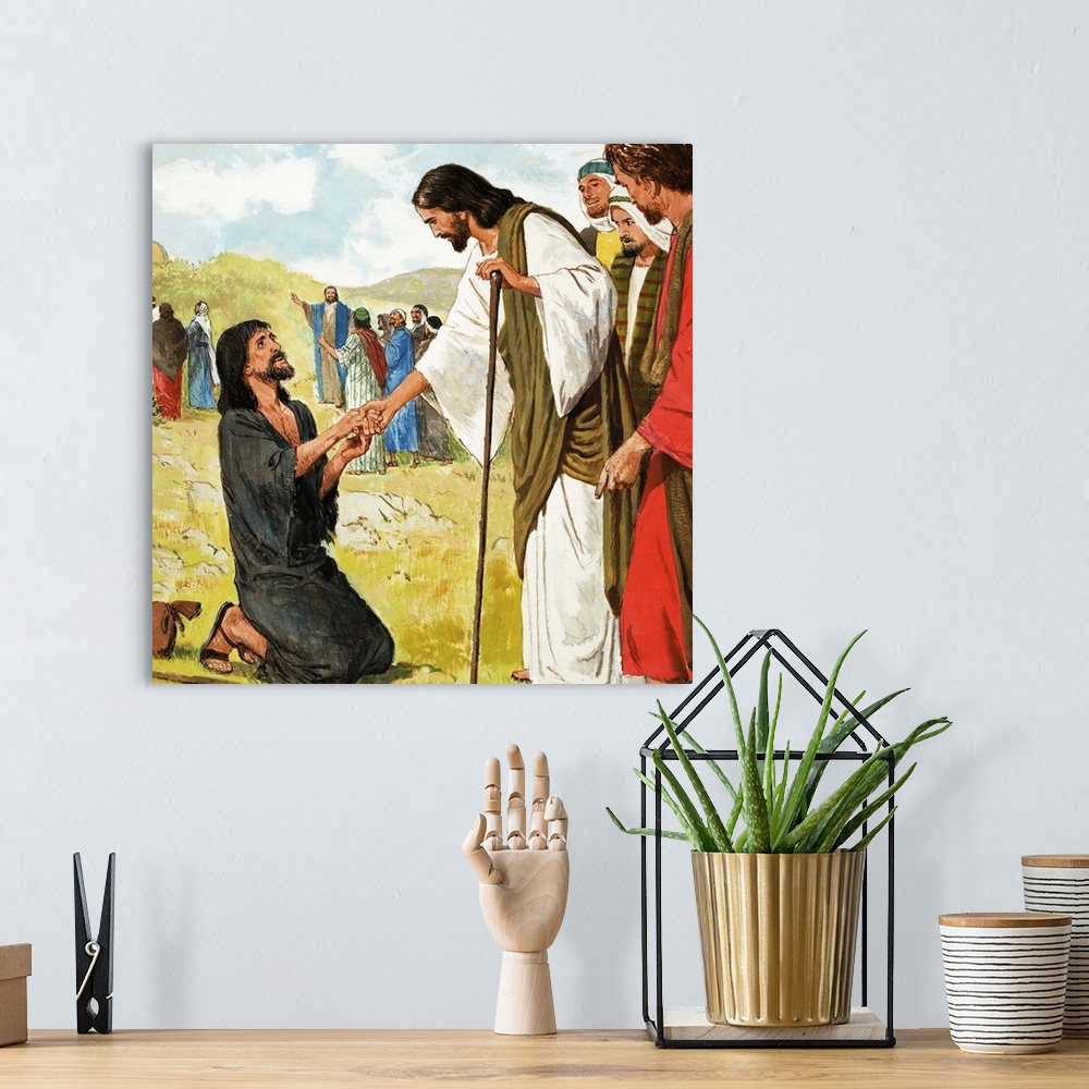 A bohemian room featuring The Miracles of Jesus: The Ten Lepers from St Luke's Gospel in The Bible. Original artwork for il...