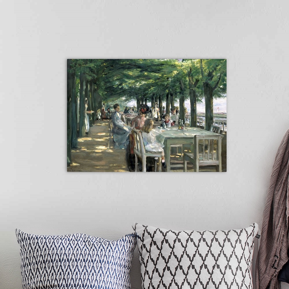 A bohemian room featuring XKH144751 The Terrace at the Restaurant Jacob in Nienstedten on the Elbe, 1902 (oil on canvas)  b...