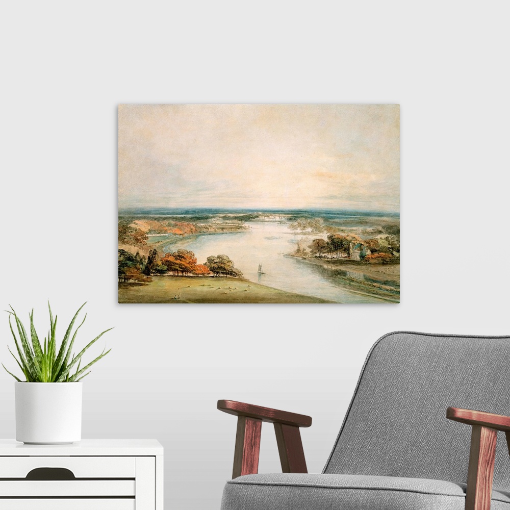 A modern room featuring AGN49555 Credit: The Thames from Richmond by Joseph Mallord William Turner (1775-1851)Private Col...