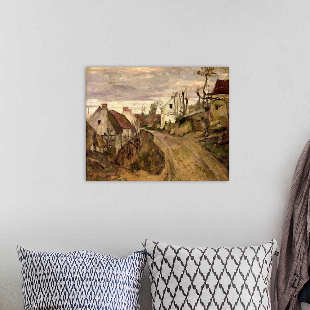A bohemian room featuring Painting of a dirt road going through a small country town with houses on either side.