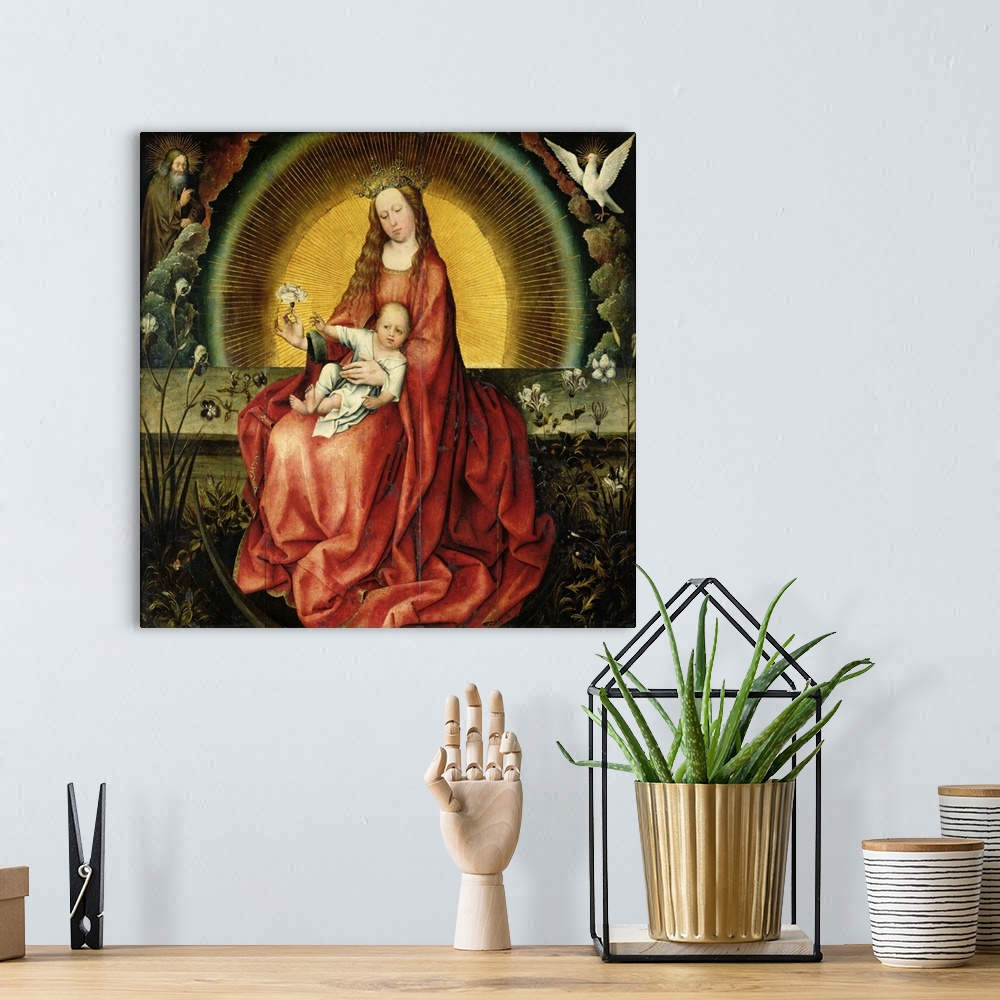 A bohemian room featuring XIR43200 The Virgin and Child (oil on panel)  by Master of Flemalle, (Robert Campin) (1375/8-1444...