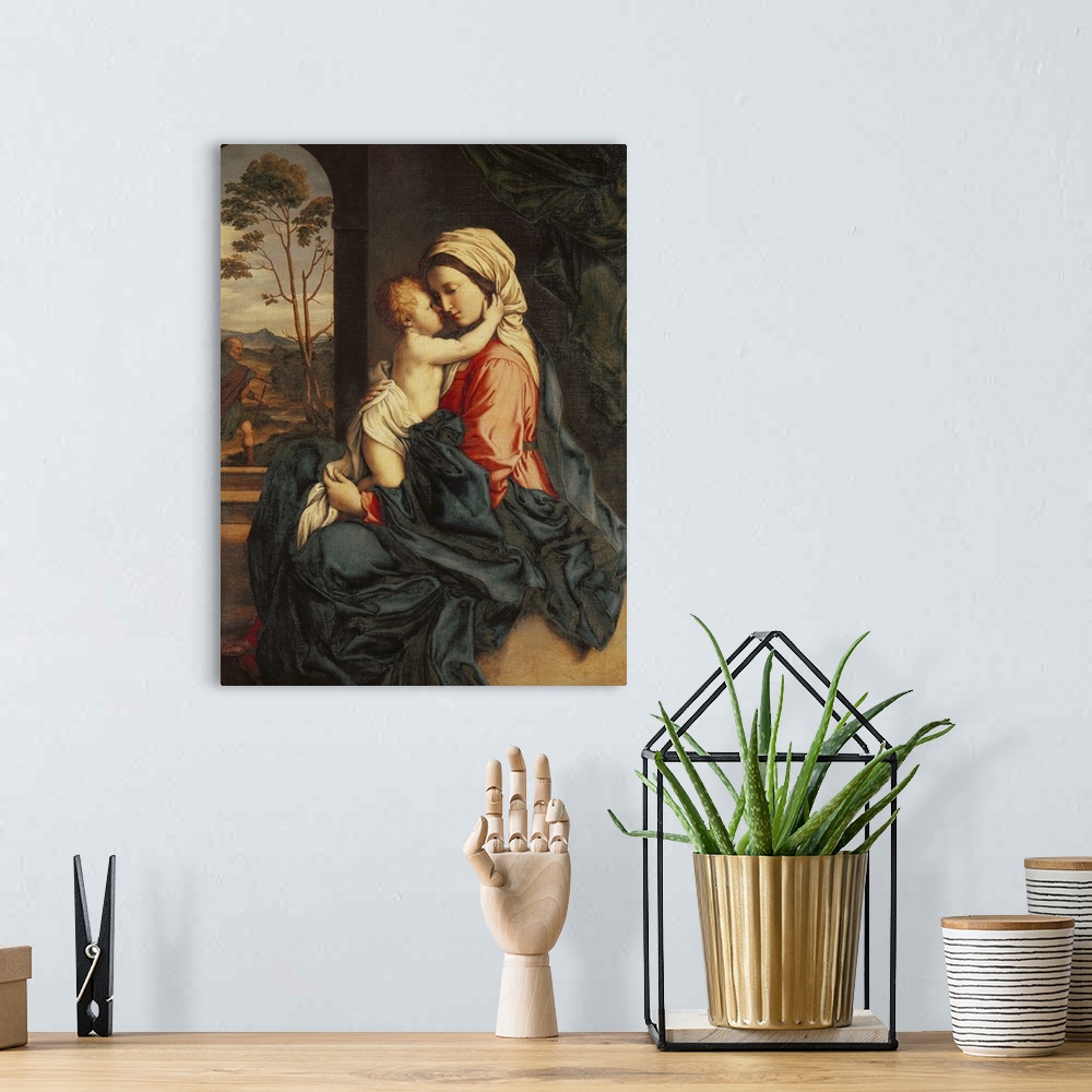 A bohemian room featuring XCF285122 The Virgin and Child Embracing (oil on canvas)  by Sassoferrato, Il (Giovanni Battista ...
