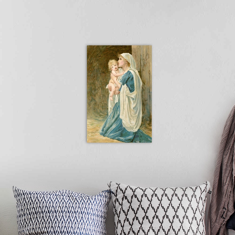 A bohemian room featuring The Virgin Mary with Jesus