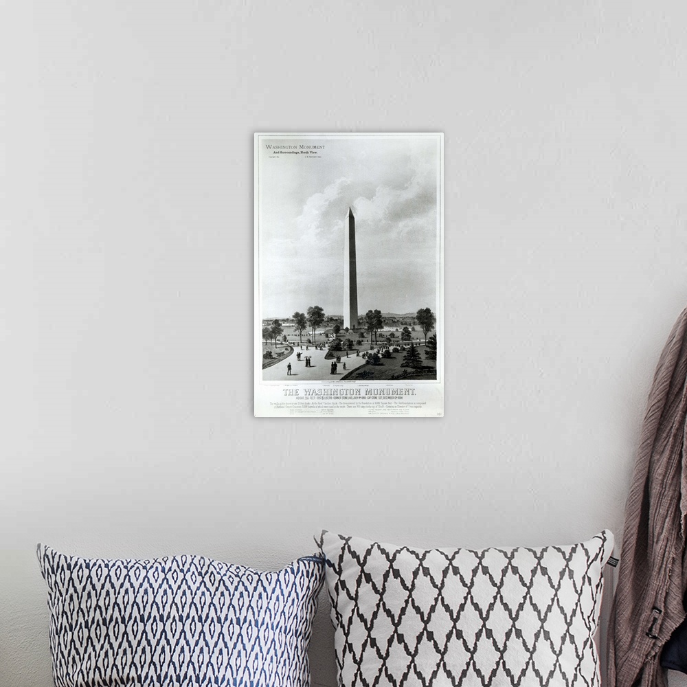 A bohemian room featuring The Washington Monument and Surroundings, North View (originally litho) (black and white photo), ...