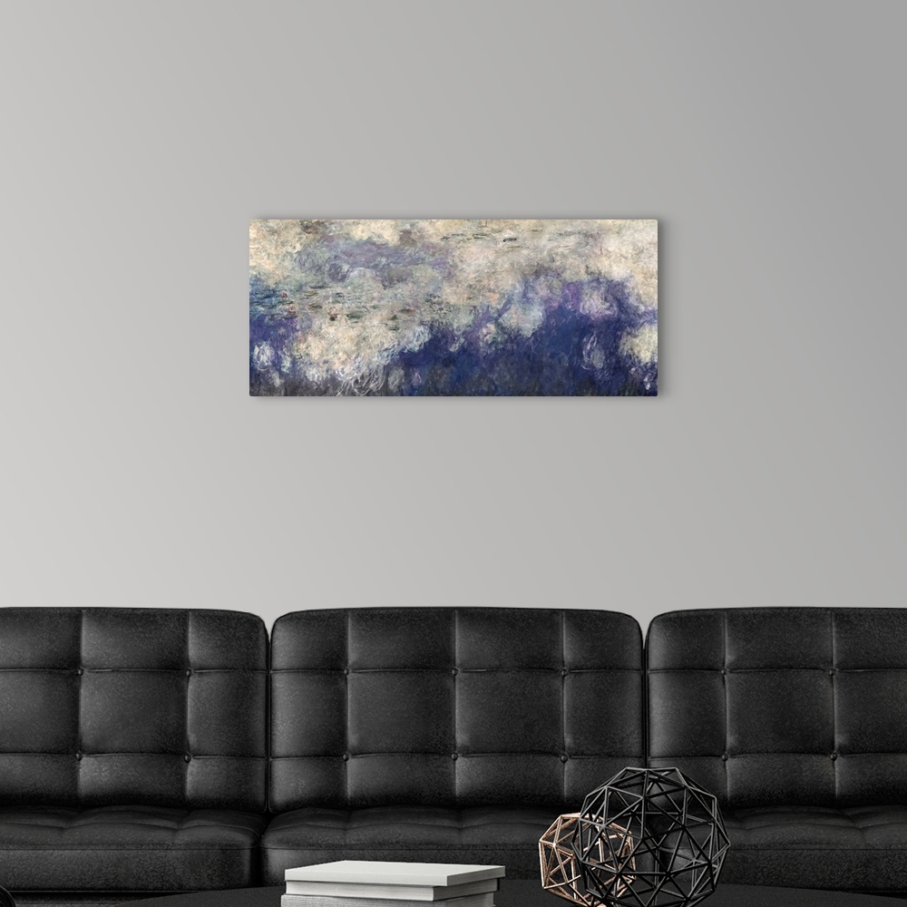 A modern room featuring XIR64185 The Waterlilies - The Clouds (central section) 1915-26 (oil on canvas) (see also 64184 &...
