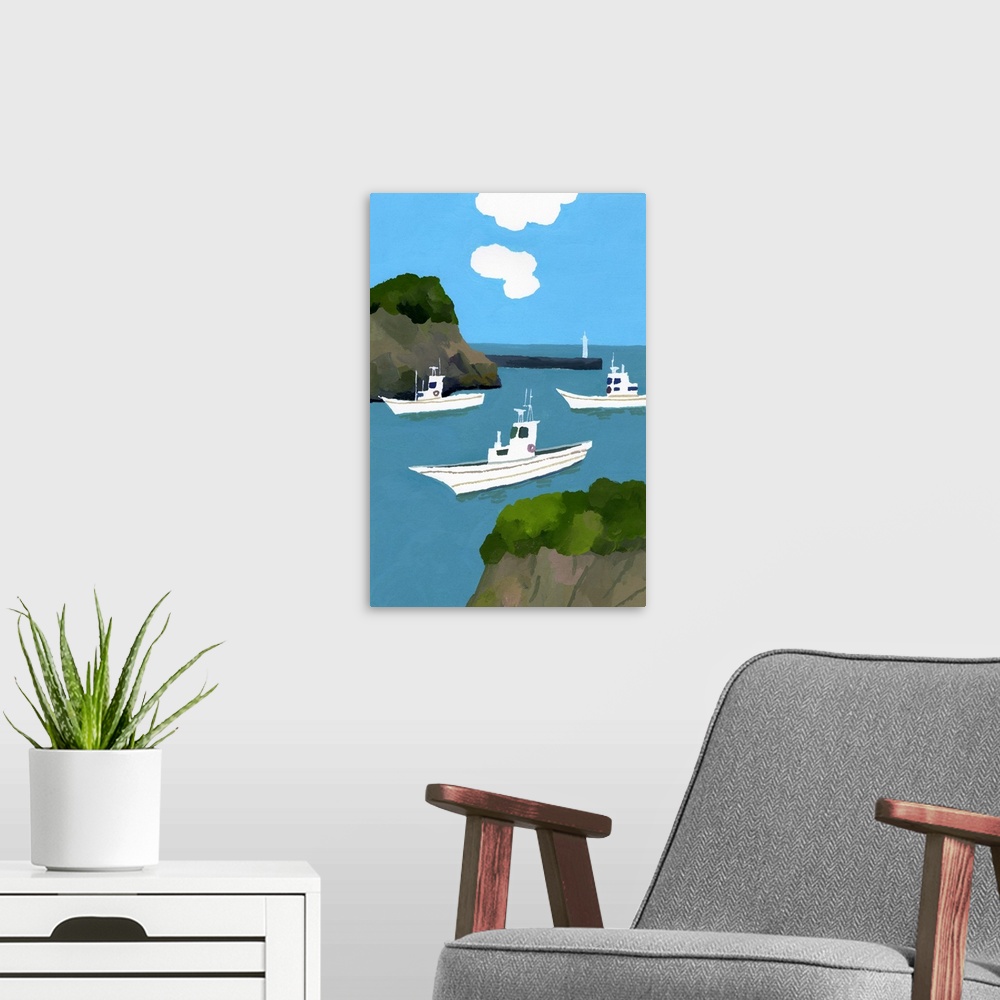 A modern room featuring Three Fishing Boats