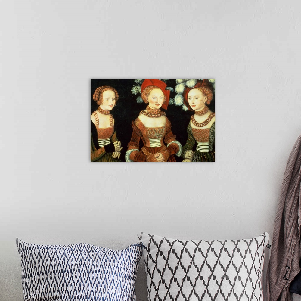 A bohemian room featuring XAM72406 Three princesses of Saxony, Sibylla (1515-92), Emilia (1516-91) and Sidonia (1518-75), d...