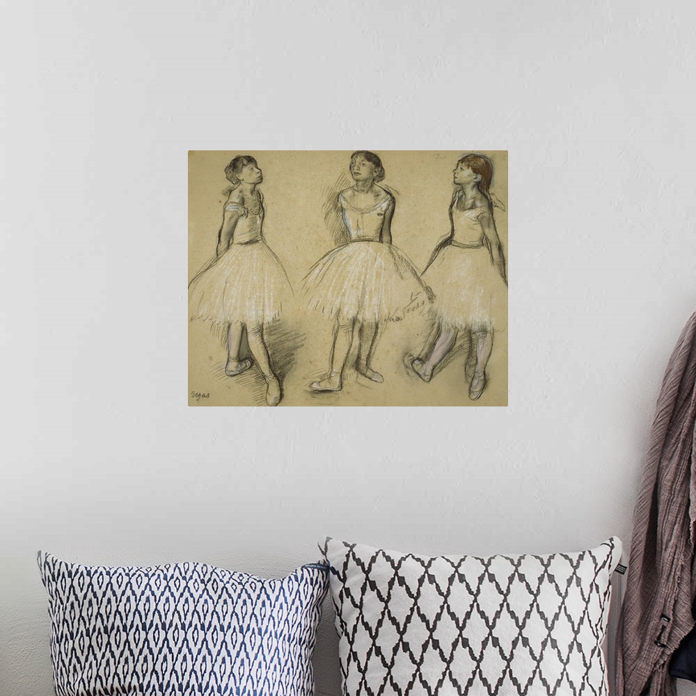 A bohemian room featuring Three Studies of a Dancer in Fourth Position, 1879-80, charcoal and pastel with stumping, and tou...