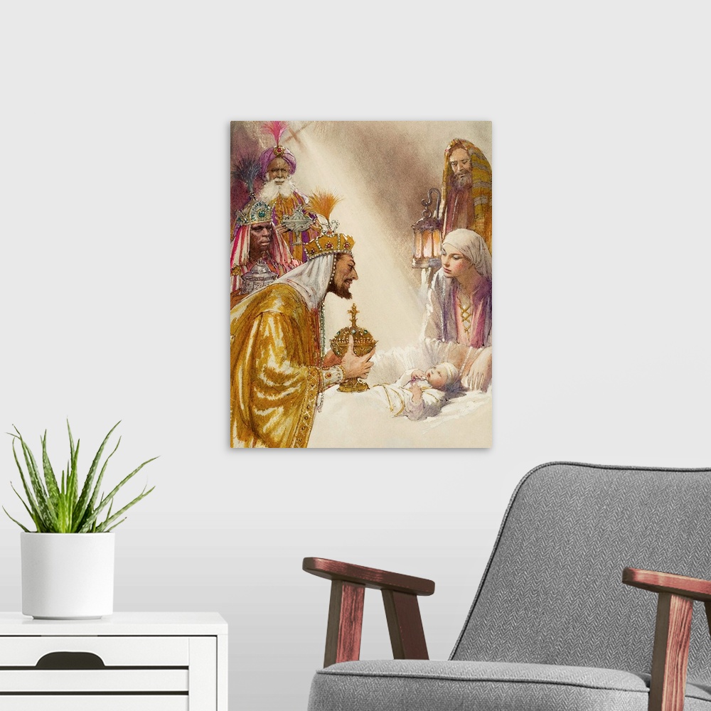 A modern room featuring Three Wise Men.