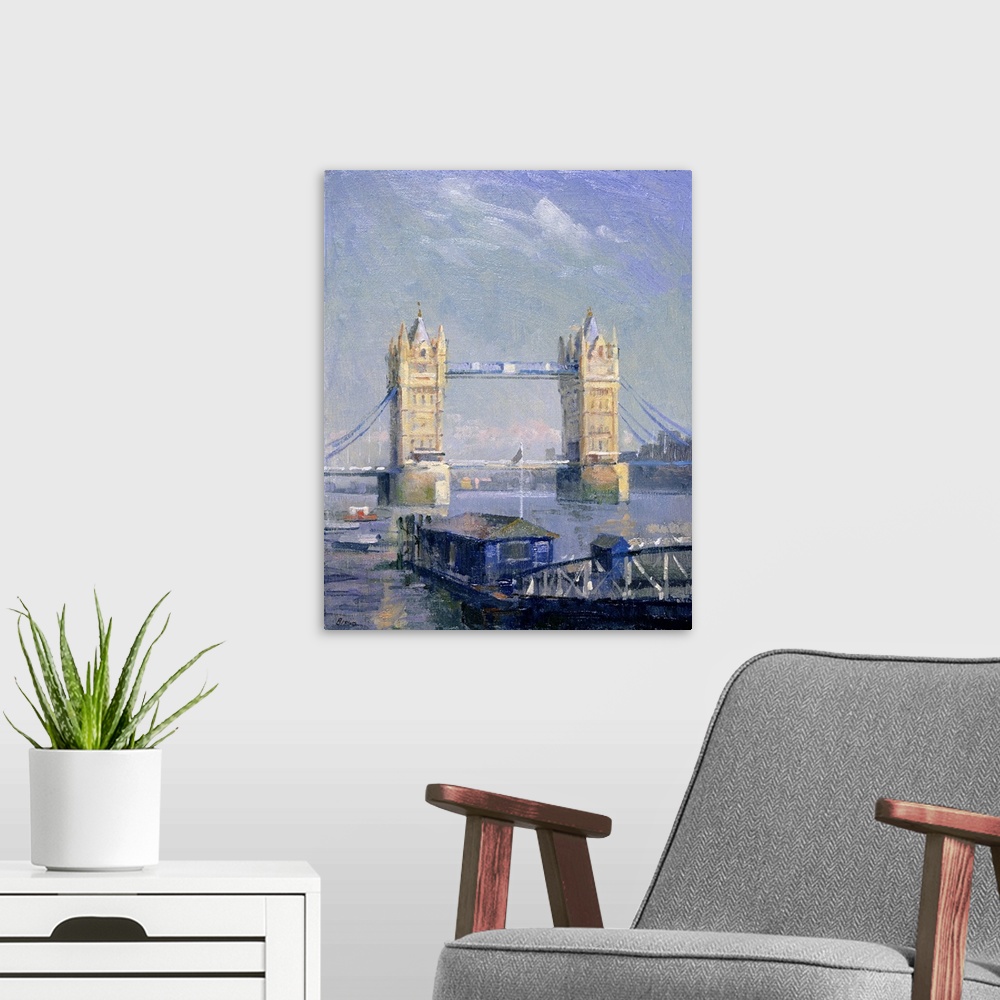 A modern room featuring Tower Bridge