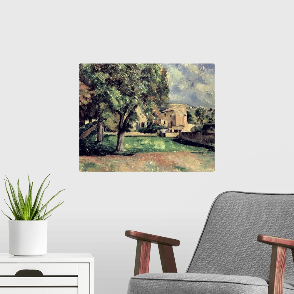 A modern room featuring BAL194492 Trees in a Park, Jas de Bouffan, 1885-87 (oil on canvas)  by Cezanne, Paul (1839-1906);...
