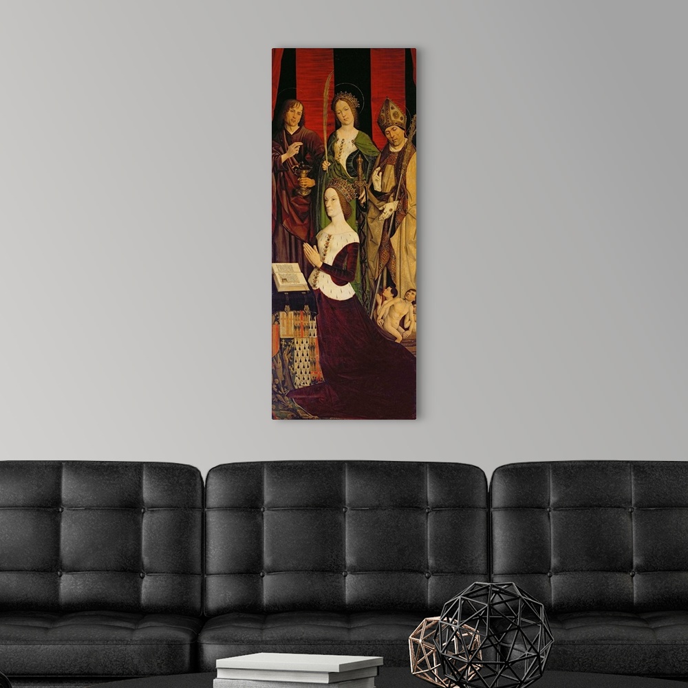 A modern room featuring Triptych of Moses and the Burning Bush, right panel depicting Jeanne de Laval