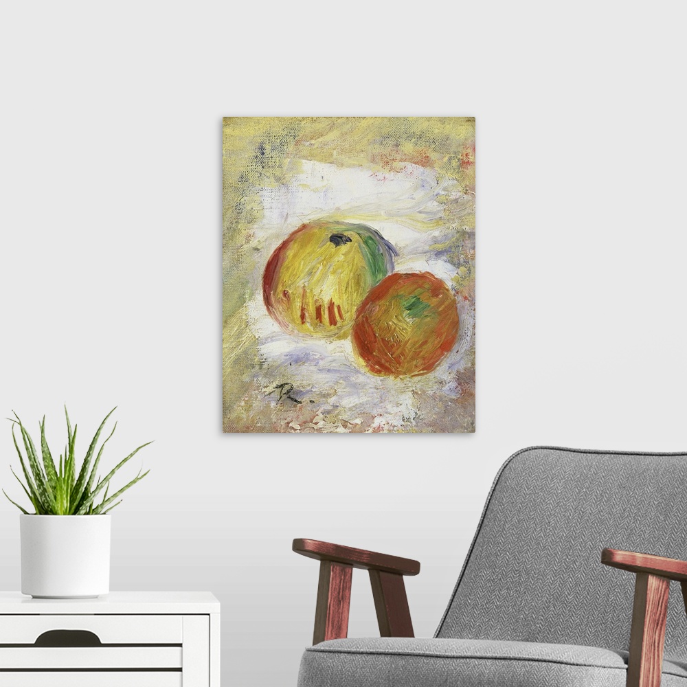 A modern room featuring Two Apples, 1875 (Originally oil on canvas)