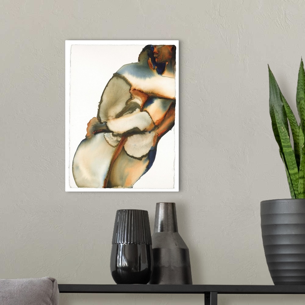 A modern room featuring Contemporary painting of two nude figures in an embrace.