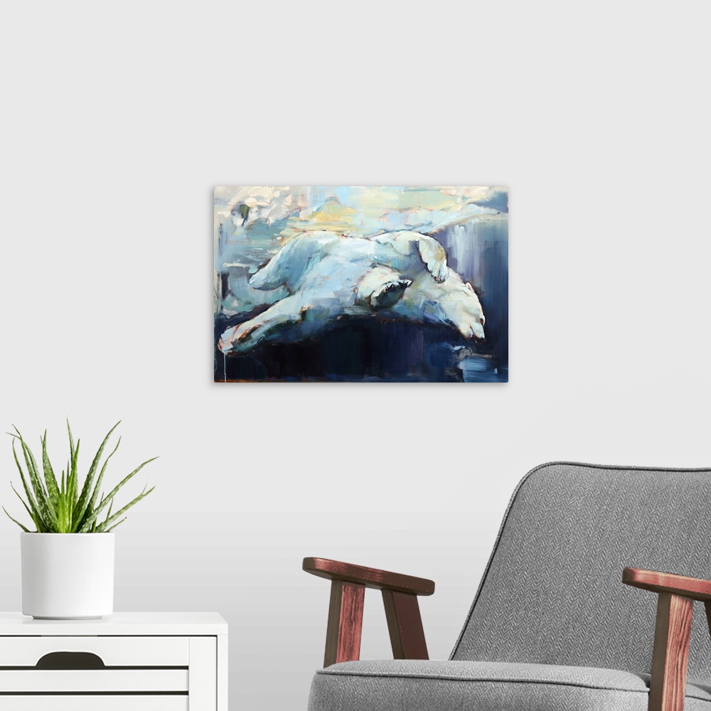 A modern room featuring Under the Ice, 2015, originally oil on canvas.