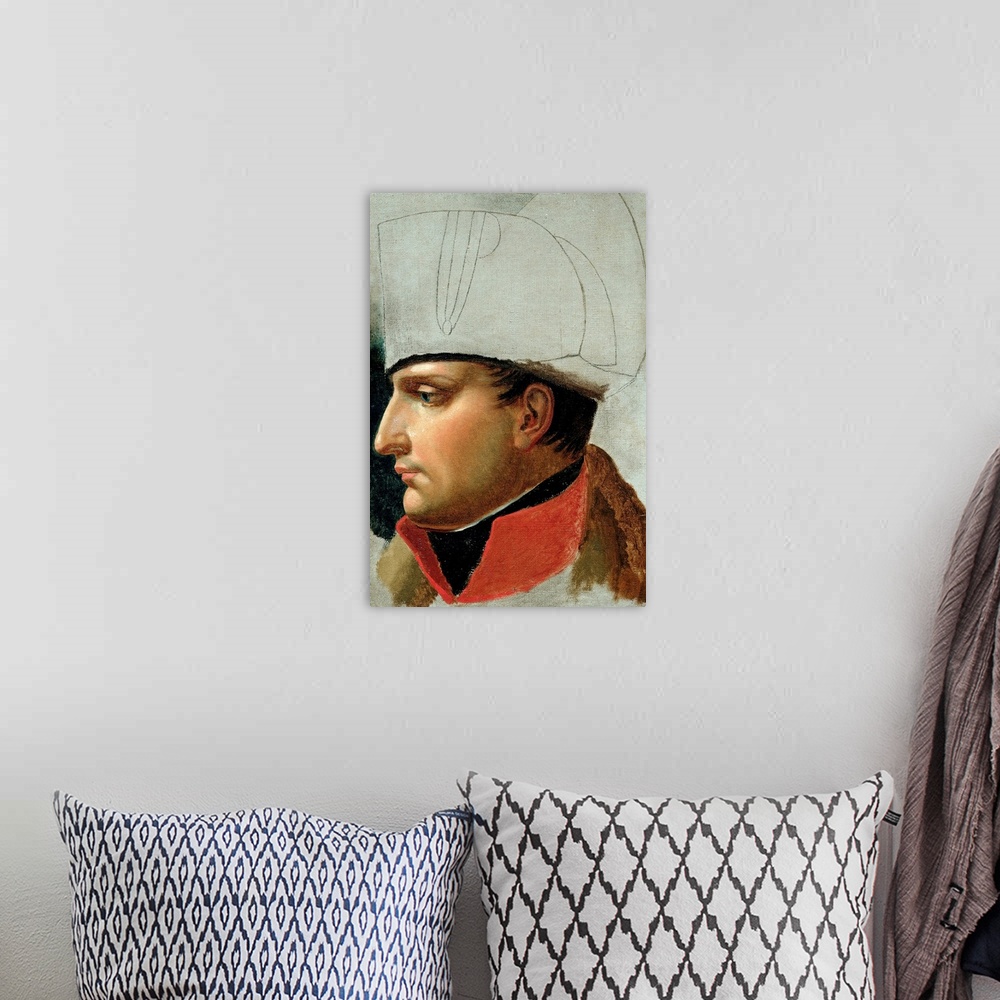 A bohemian room featuring XIR148737 Unfinished Portrait of Napoleon I (1769-1821) formerly attributed to Jacques Louis Davi...
