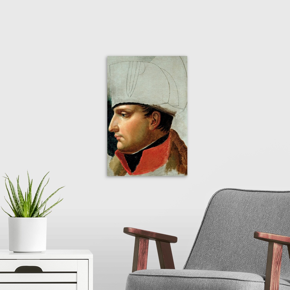 A modern room featuring XIR148737 Unfinished Portrait of Napoleon I (1769-1821) formerly attributed to Jacques Louis Davi...