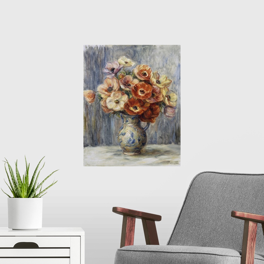 A modern room featuring Vase d'Anemones