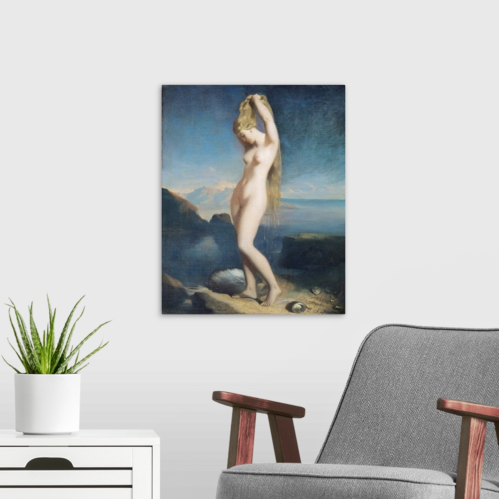 A modern room featuring XIR83612 Venus Anadyomene, or Venus of the Sea, 1838 (oil on canvas)  by Chasseriau, Theodore (18...