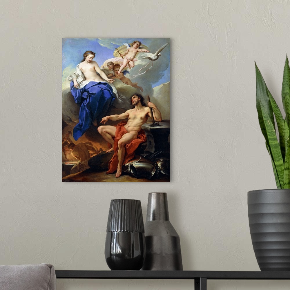 A modern room featuring Venus Requesting Vulcan to make Arms for Aeneas