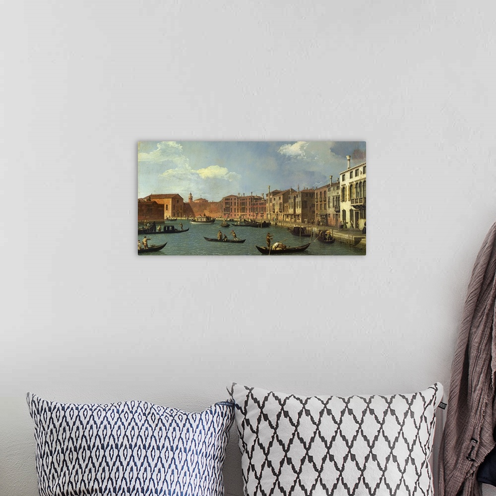 A bohemian room featuring XIR18976 View of the Canal of Santa Chiara, Venice (oil on canvas)  by Canaletto, (Giovanni Anton...