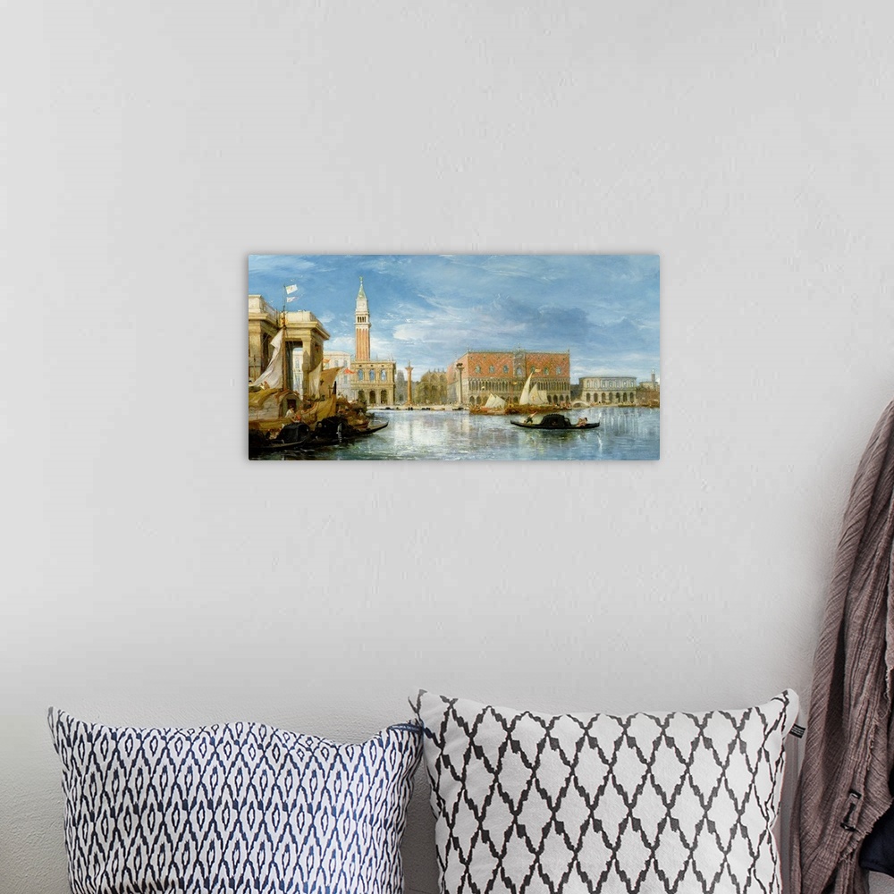 A bohemian room featuring Oil painting of the Doge's Palace from the water in Venice, Italy.