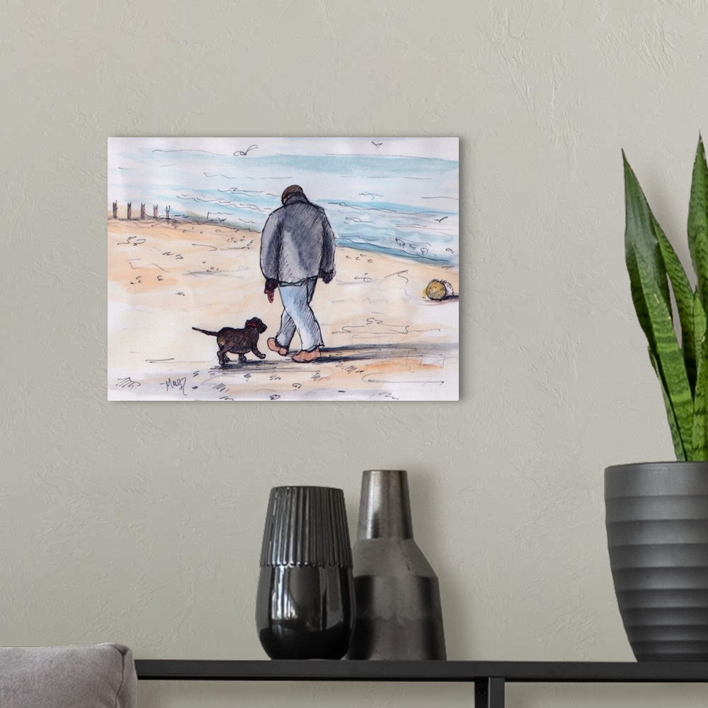 A modern room featuring Walking the dog V by Loxton, Margaret.