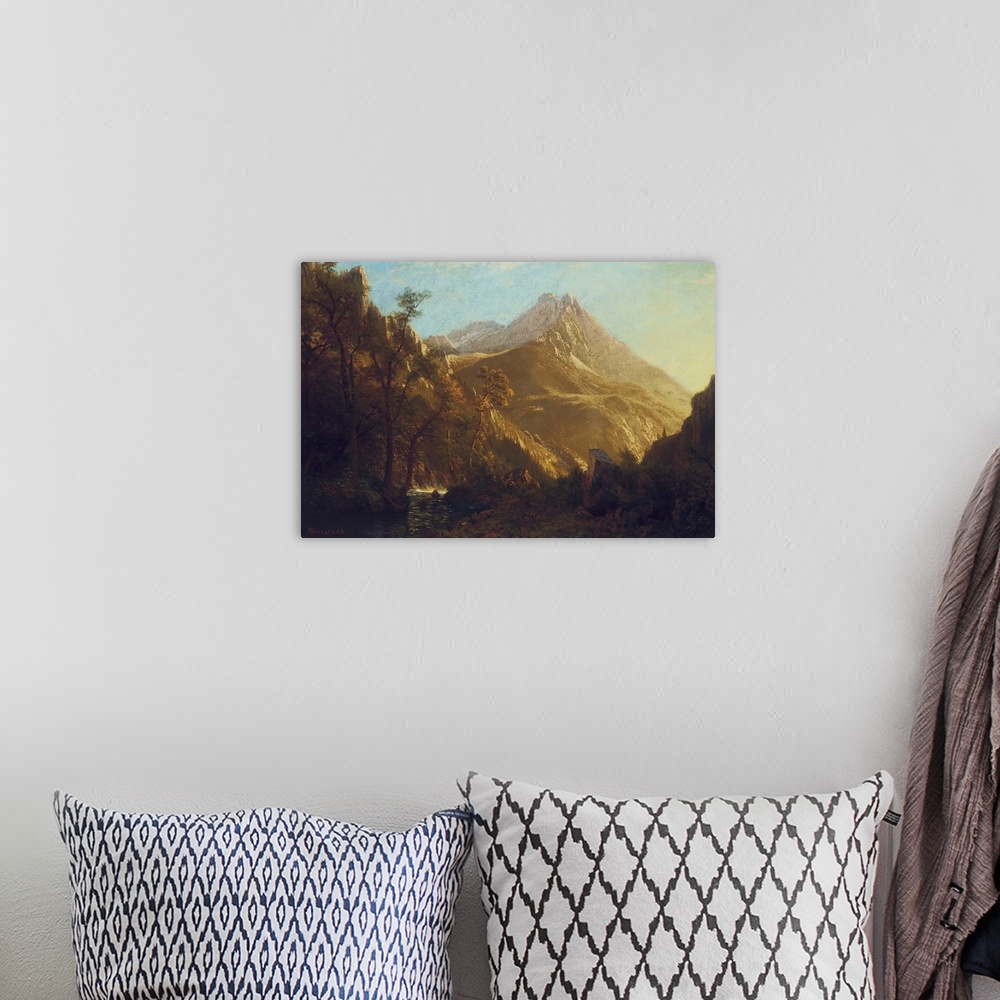 A bohemian room featuring Wasatch Mountains, oil on canvas.