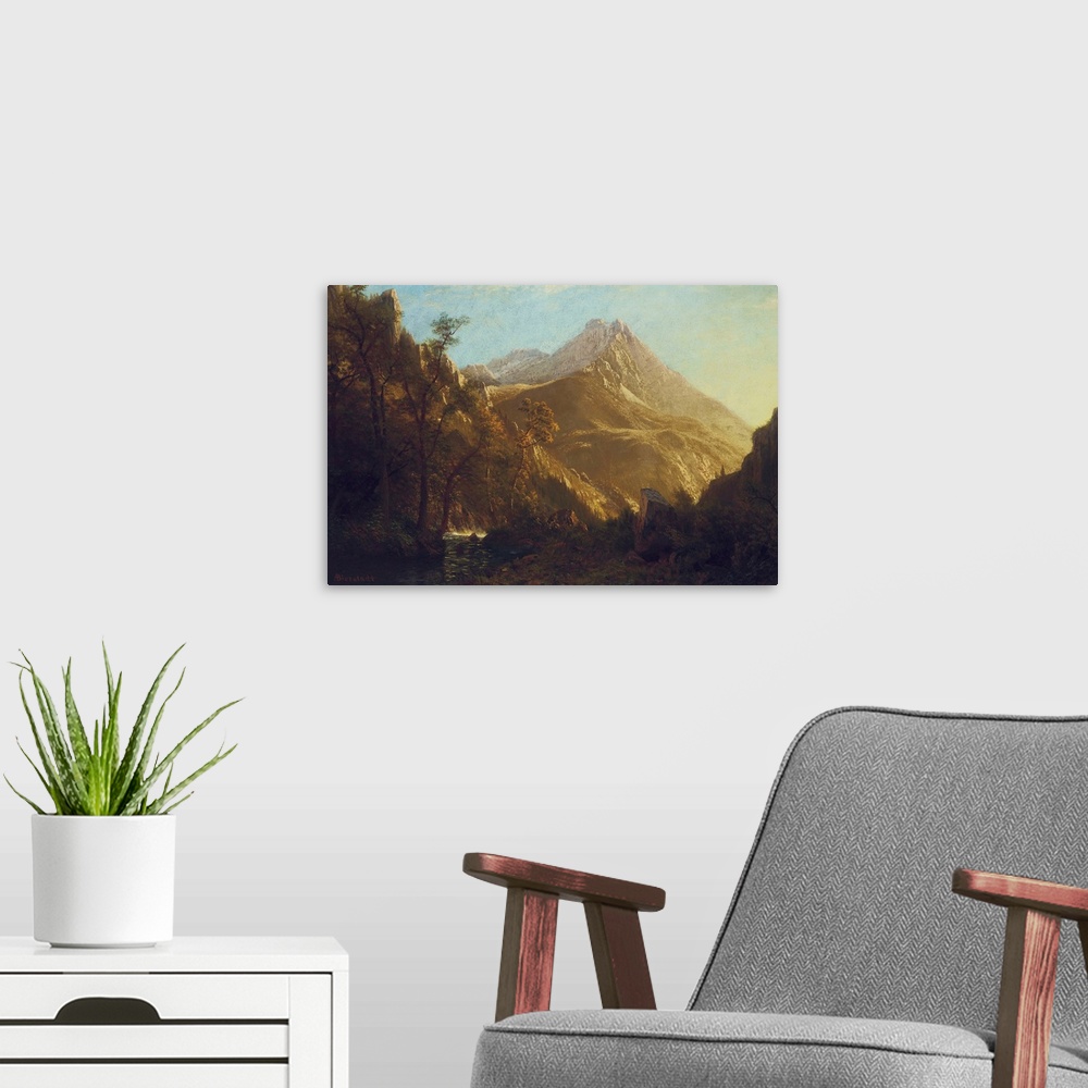 A modern room featuring Wasatch Mountains, oil on canvas.