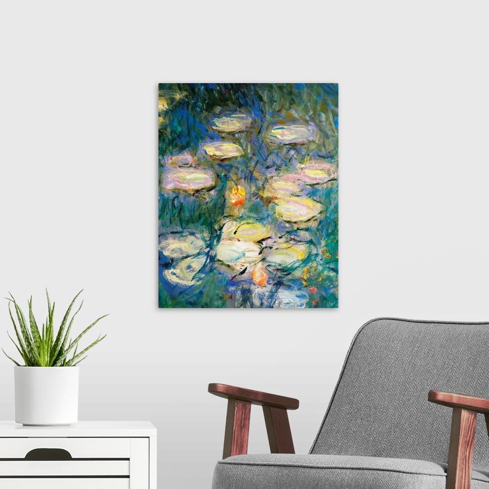 A modern room featuring Water Lilies, detail