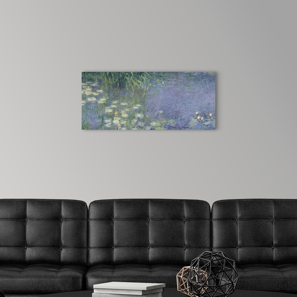 A modern room featuring XIR71323 Waterlilies: Morning, 1914-18 (left section)  by Monet, Claude (1840-1926); oil on canva...
