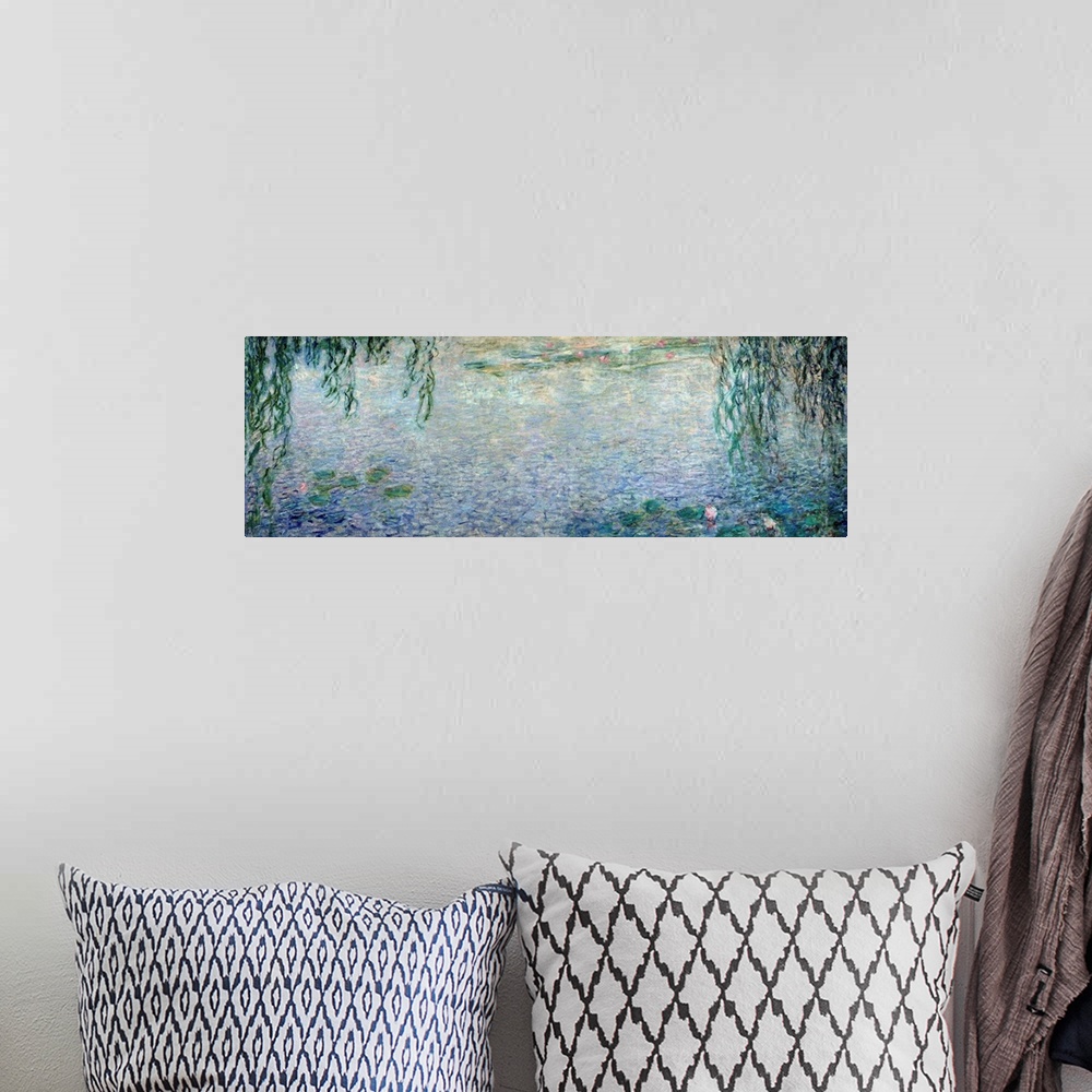 A bohemian room featuring Wide panoramic canvas from the Impressionist masteros series of paintings from Giverny.