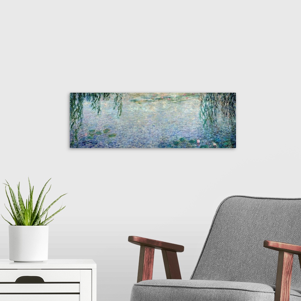 A modern room featuring Wide panoramic canvas from the Impressionist masteros series of paintings from Giverny.