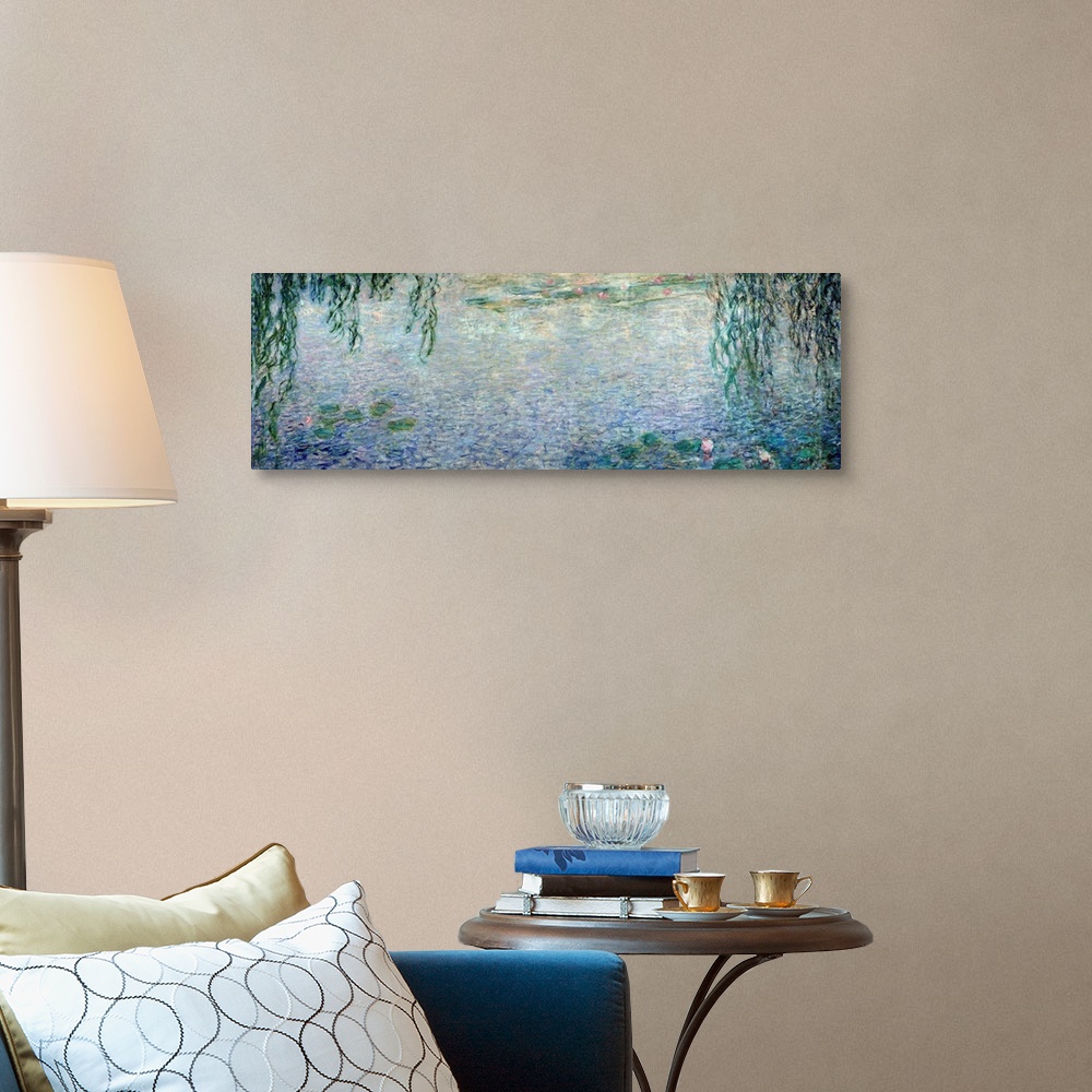 A traditional room featuring Wide panoramic canvas from the Impressionist masteros series of paintings from Giverny.