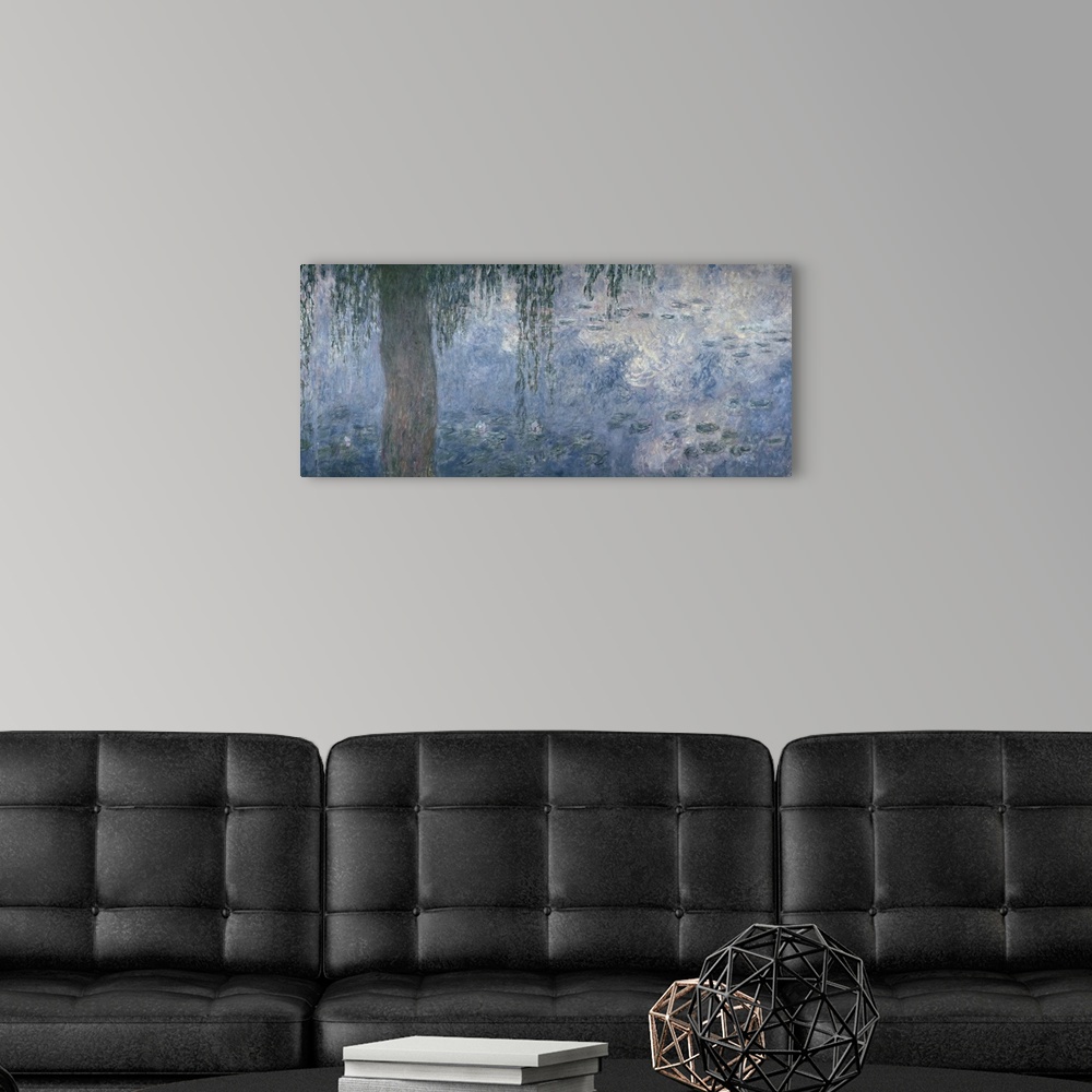 A modern room featuring XIR71322 Waterlilies: Morning with Weeping Willows, 1914-18 (right section)  by Monet, Claude (18...