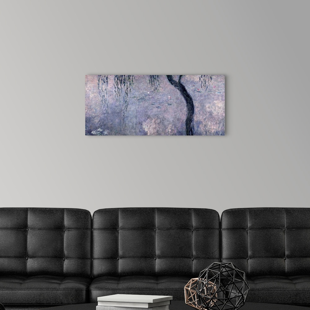 A modern room featuring XIR75703 Waterlilies: Two Weeping Willows, right section, 1914-18 (oil on canvas) (see also 75700...