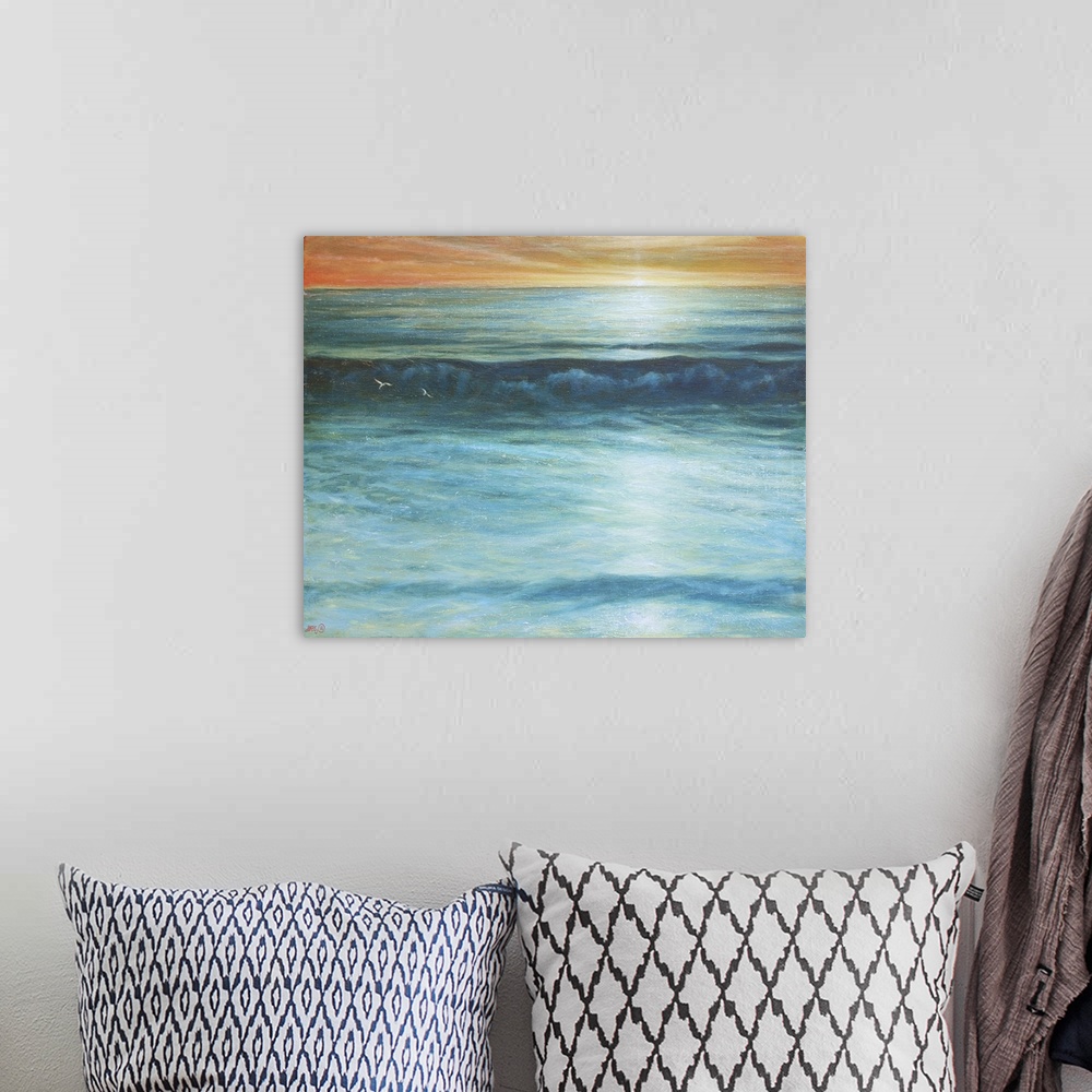 A bohemian room featuring 3253526 Waves Off Chesil Beach by Hare, Derek (b.1945); 76 x 61 cm;  Derek Hare. All rights reser...