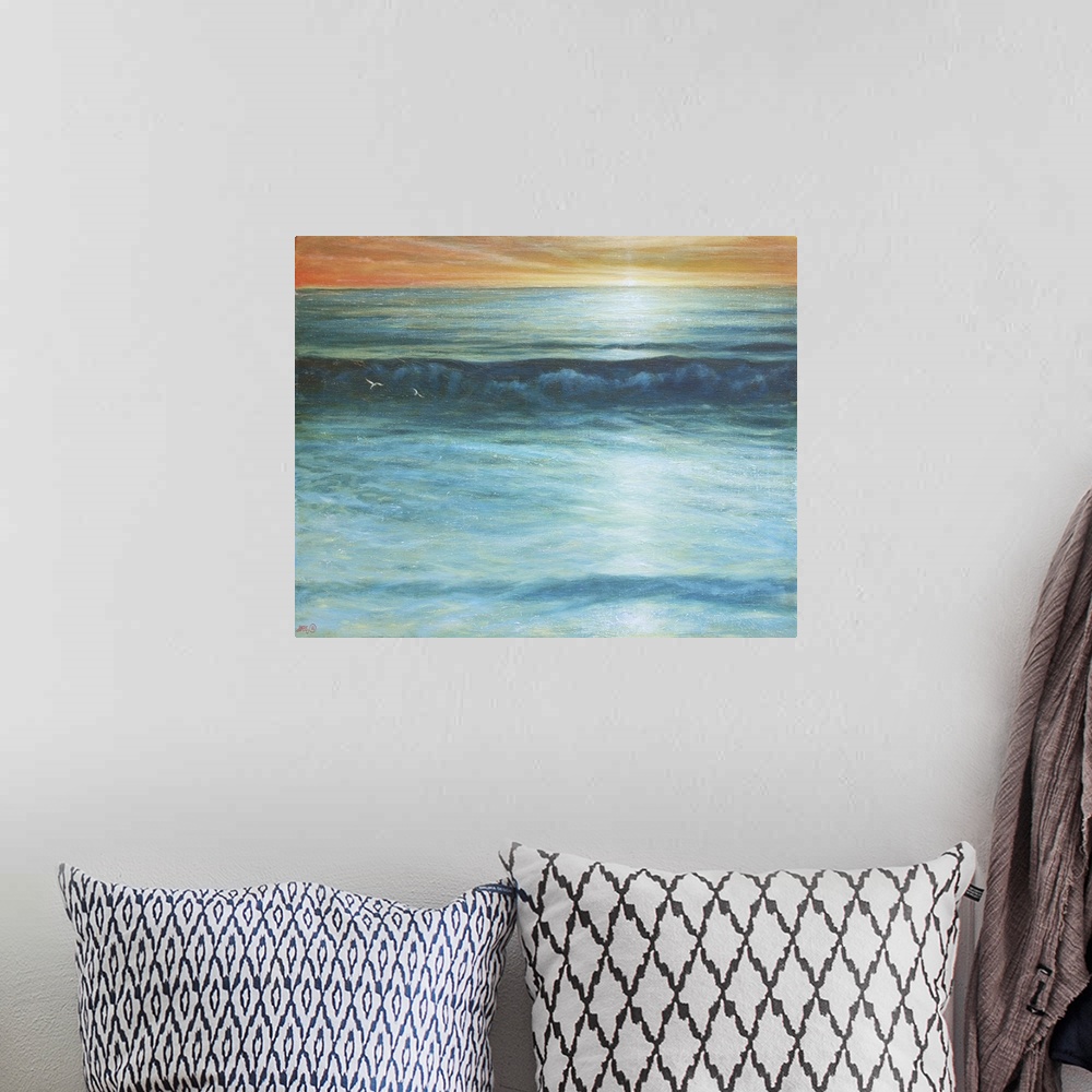A bohemian room featuring 3253526 Waves Off Chesil Beach by Hare, Derek (b.1945); 76 x 61 cm;  Derek Hare. All rights reser...