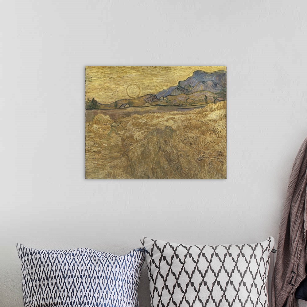 A bohemian room featuring Wheat Field With Reaper And Sun