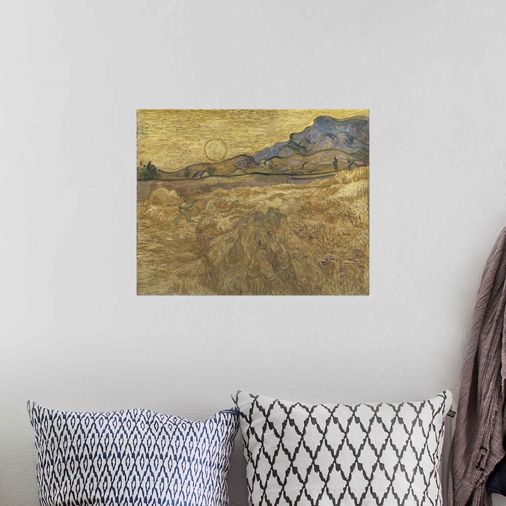 A bohemian room featuring Wheat Field With Reaper And Sun