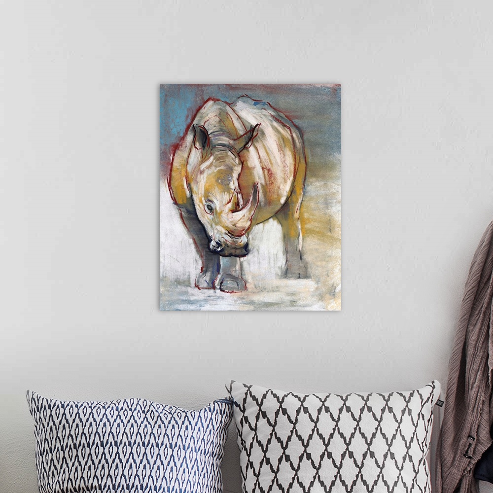 A bohemian room featuring Originall pastel and conte on paper.