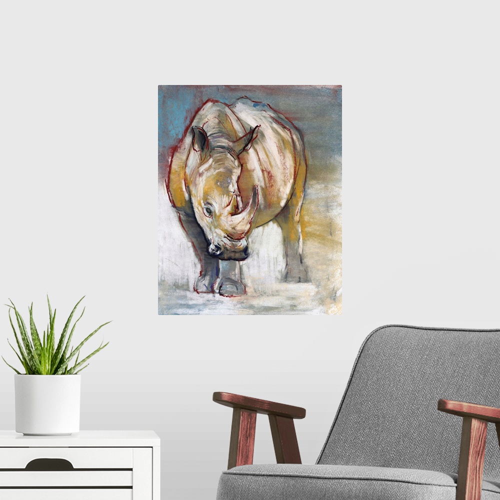 A modern room featuring Originall pastel and conte on paper.