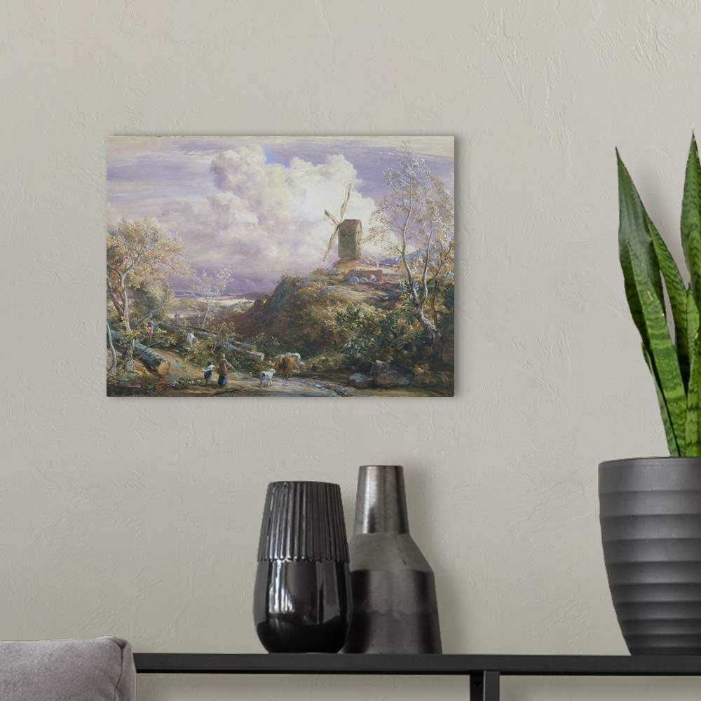 A modern room featuring Windmill On A Hill With Cattle Drovers