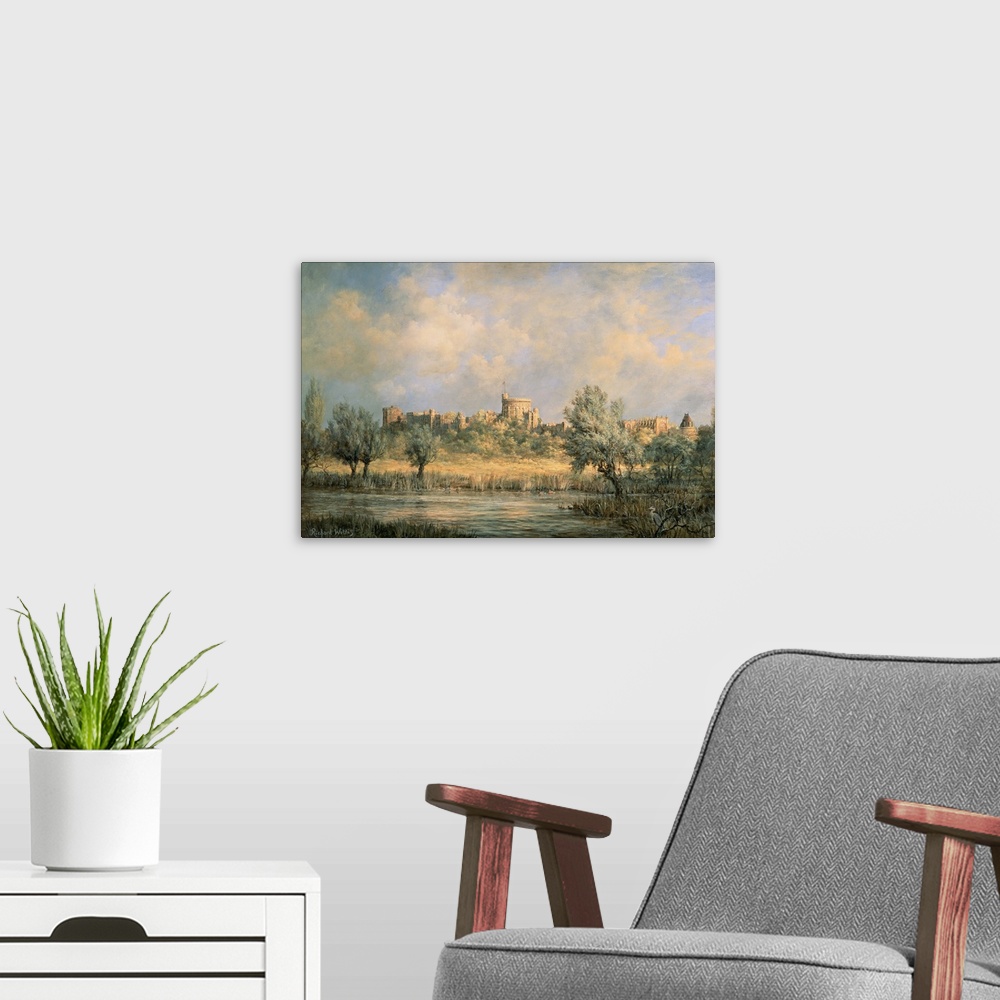 A modern room featuring Windsor Castle: from the River Thames