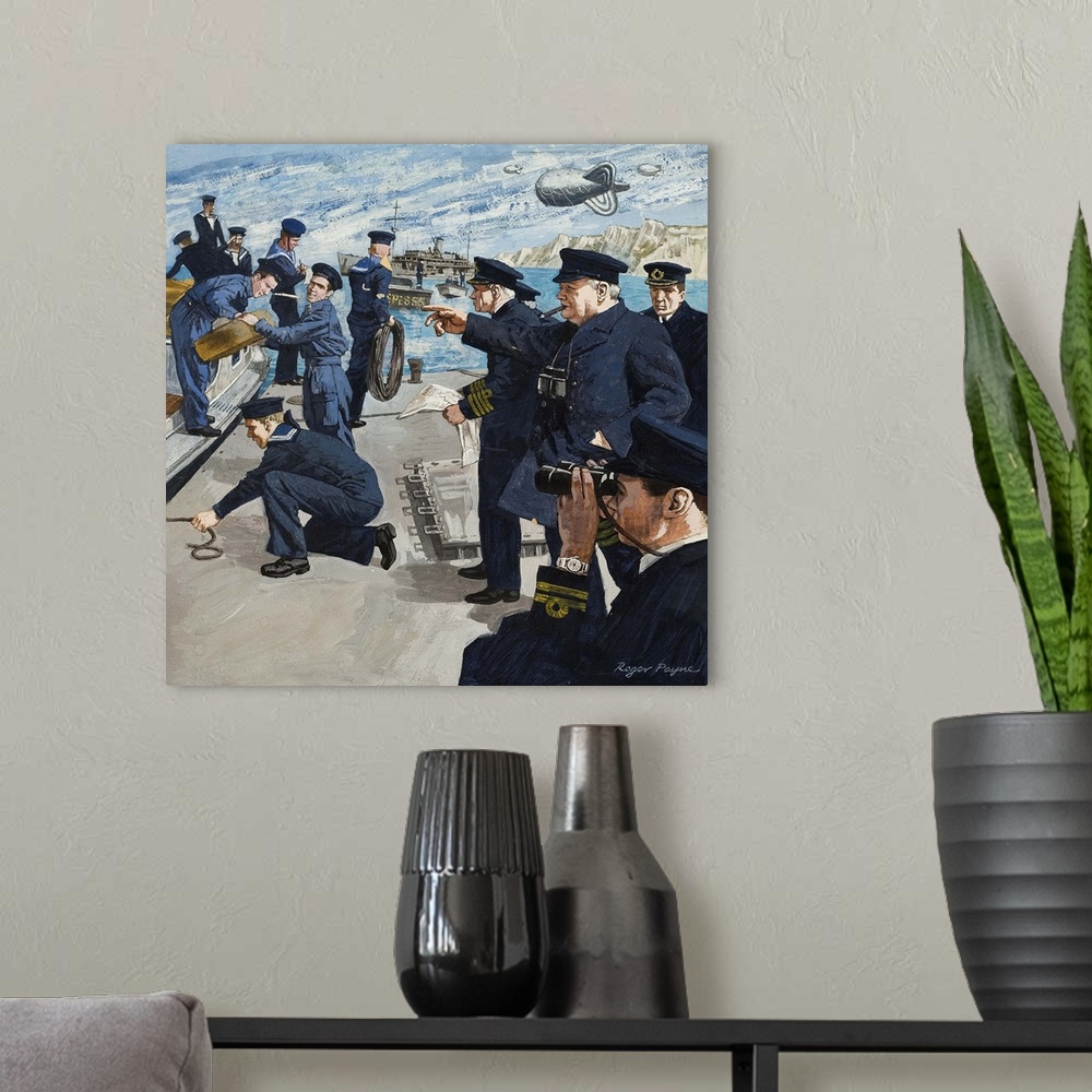 A modern room featuring Churchill in Naval Scene.
