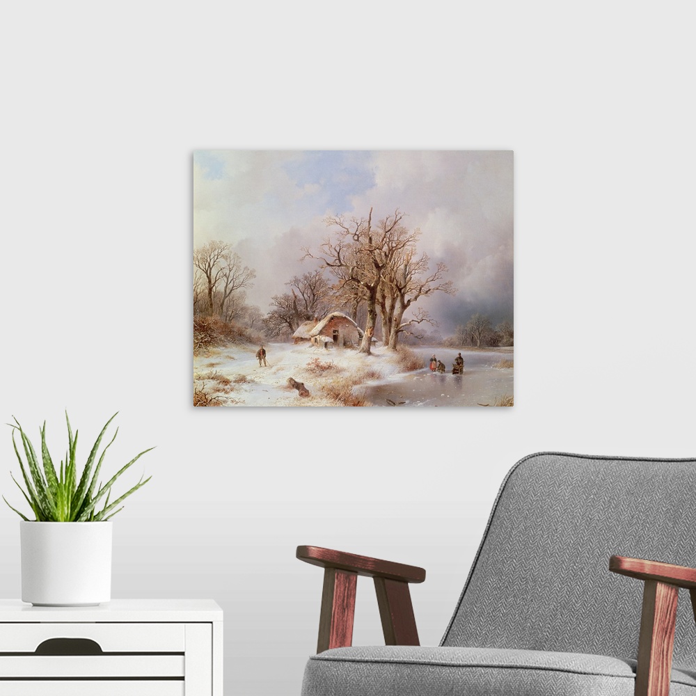 A modern room featuring Winter landscape